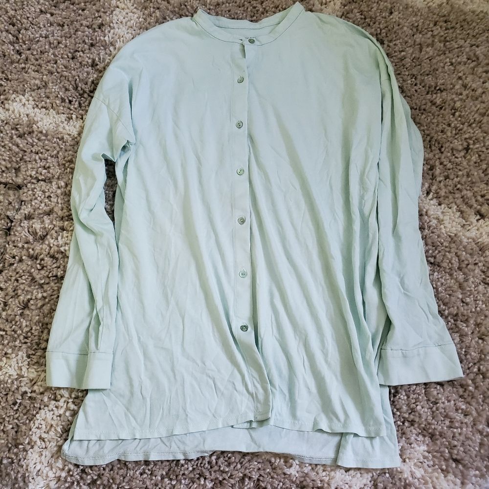 EILEEN FISHER 100% Organic Cotton Button-down Shirt Size PL Mint Green